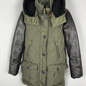Mackage Cynthia Leather Sleeve & Trim Parka Green Size XS